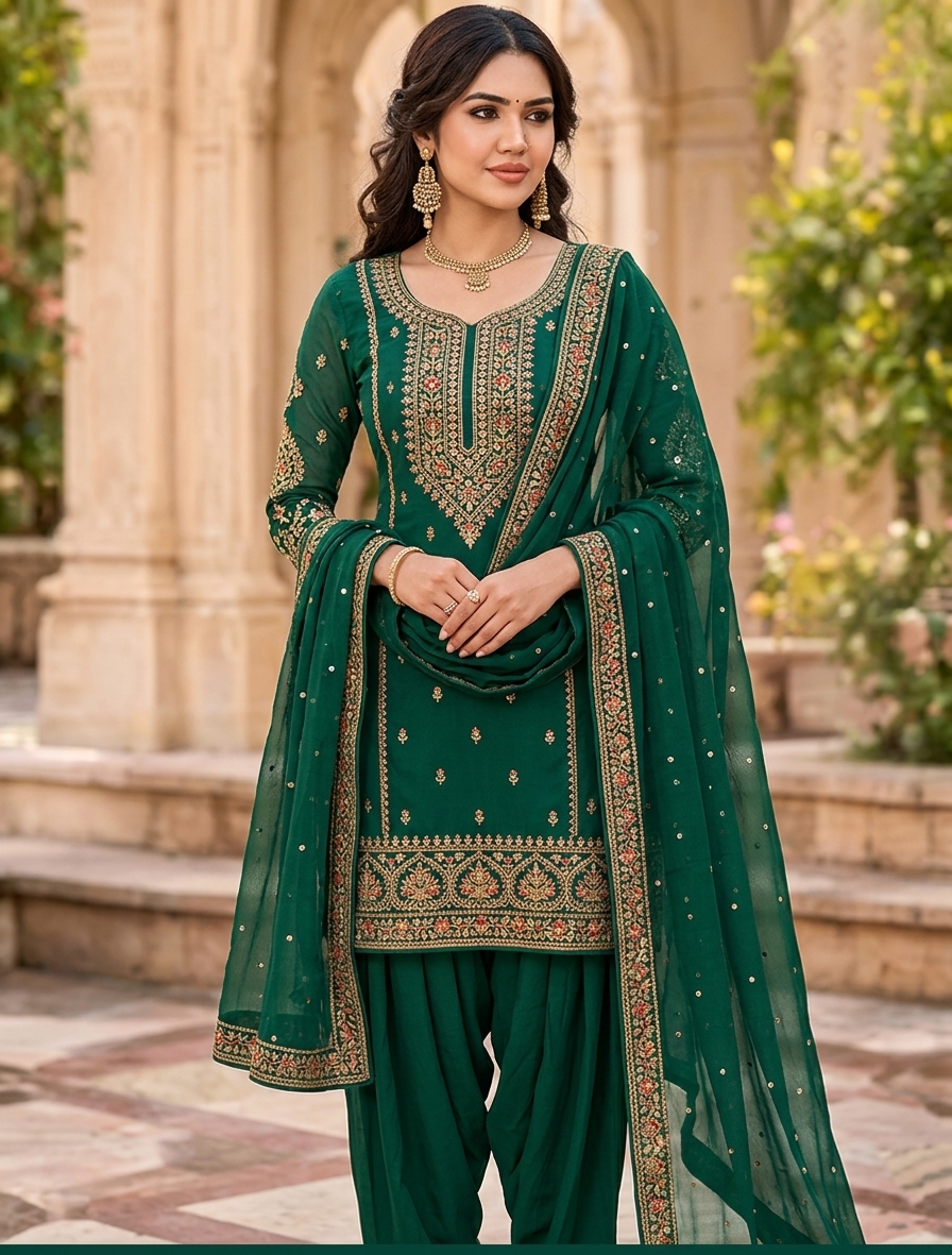 Elegant green Punjabi salwar suit